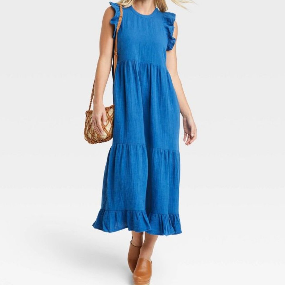 Universal Thread Flutter Sleeveless Tiered Dress, Blue